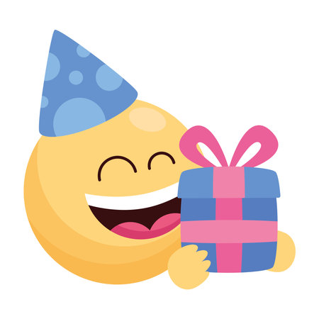 birthday emoji with giftbox isolatedのイラスト素材