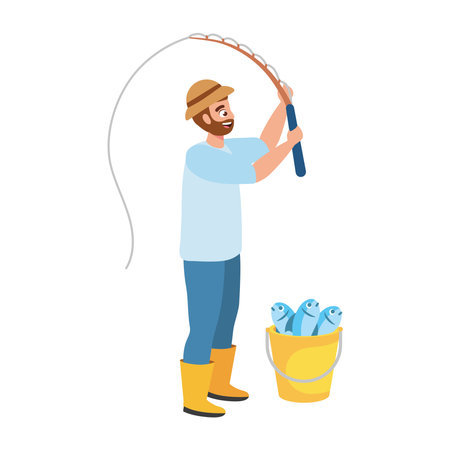 adult fishing with fishesのイラスト素材