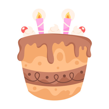 chocolate cake with candles and decorations isolatedのイラスト素材