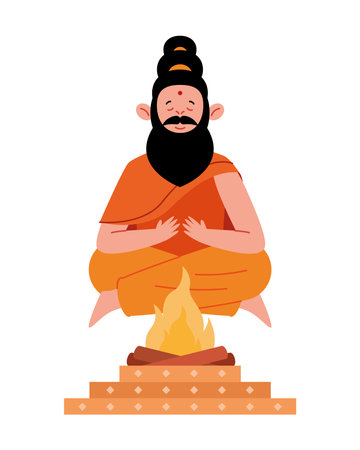 hindu bearded man with bonfire isolatedのイラスト素材