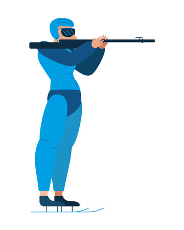 biathlete shoots in a standing position isolated designのイラスト素材