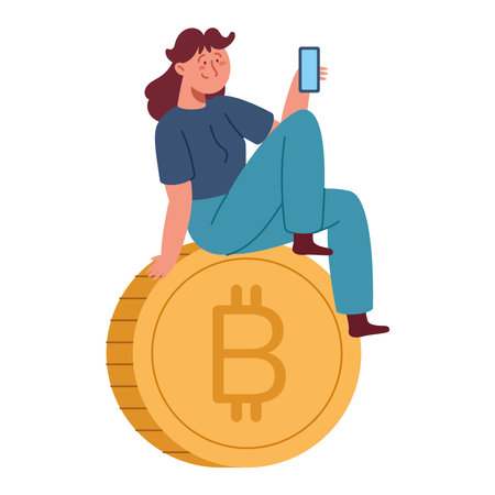 woman using app of cryptocurrency isolatedのイラスト素材