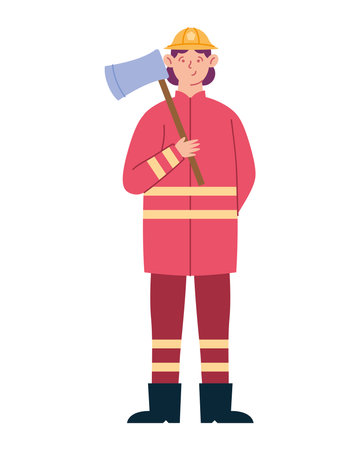firefighter woman with axe isolatedのイラスト素材