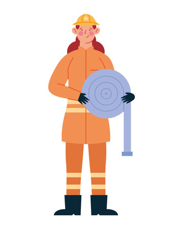 firefighter girl with hose isolated designのイラスト素材