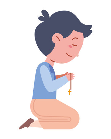 boy praying in first communion isolatedのイラスト素材