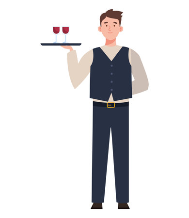 waiter serving drinksのイラスト素材