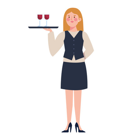waitress holding tray serving cocktailsのイラスト素材