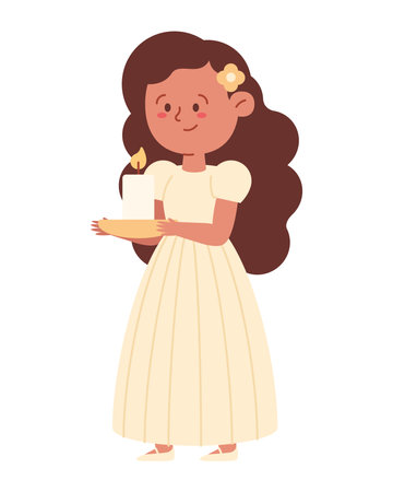 girl holding first communion candle isolatedのイラスト素材