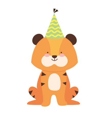 cute tiger with birthday hatのイラスト素材