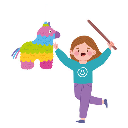 happy girl hitting the pinata partyのイラスト素材