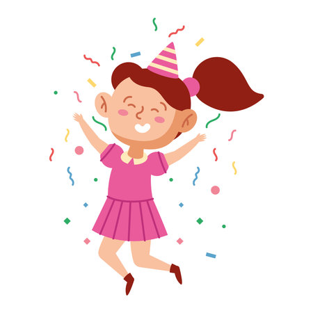 cute girl celebrating party confettiのイラスト素材