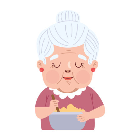 Grandmother mixing ingredientsのイラスト素材