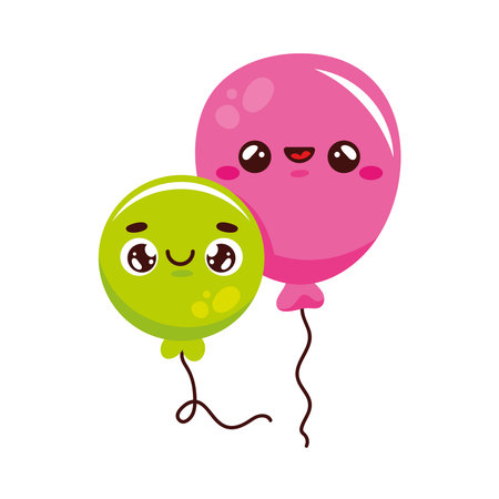 Set of adorable balloons with smiling faces in vibrant colorsのイラスト素材