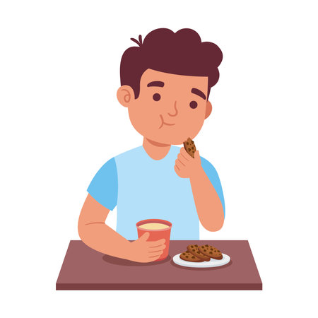 Student Eating Cookies with Drinkのイラスト素材