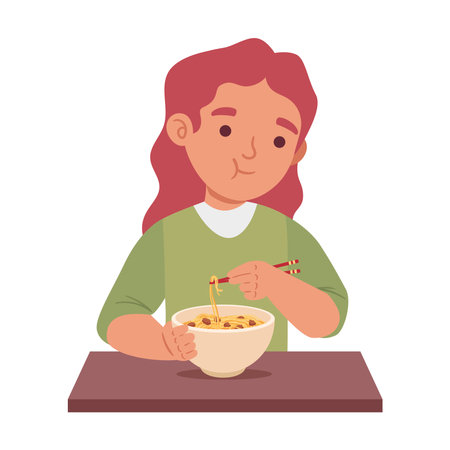 Student Eating Noodlesのイラスト素材