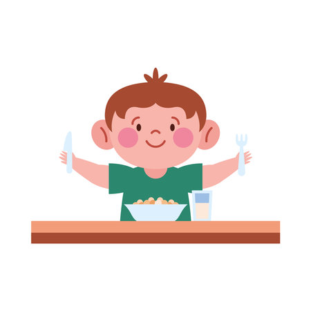 Child eating Cereal healthy mealのイラスト素材