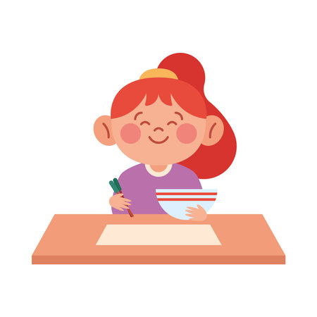 Child eating breakfast delicious mealのイラスト素材