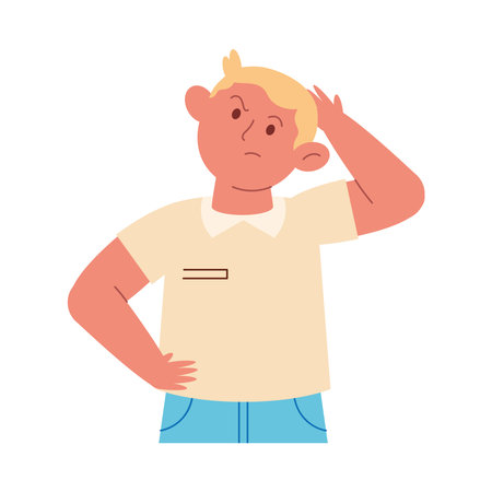 Confused student boy scratching his headのイラスト素材