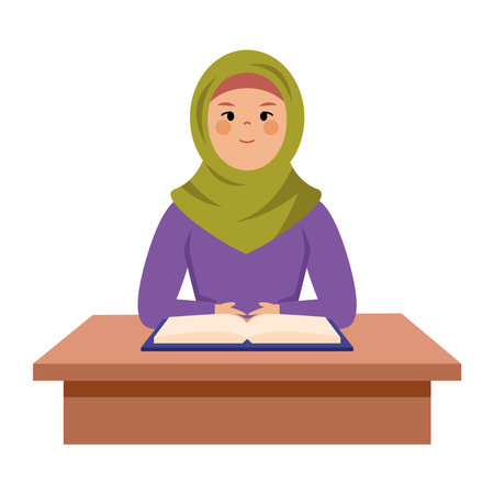 Hijab Student Muslim girl studyingのイラスト素材