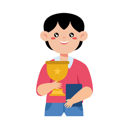 Best Student holding a trophy and bookのイラスト素材