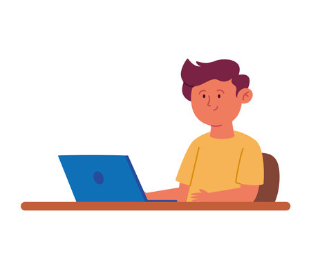 Student on Computer engaged learningのイラスト素材