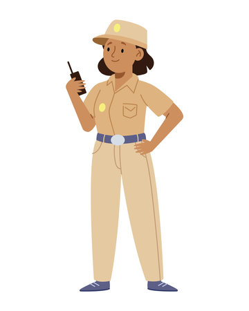 Indian Police Female in uniform holding a radioのイラスト素材