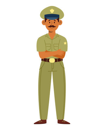 Indian Police in uniform standing firmのイラスト素材