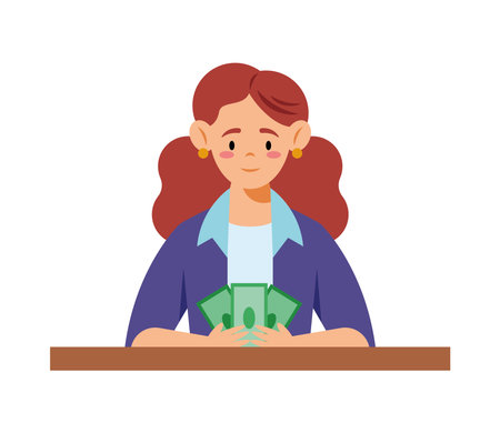 counting money woman with cashのイラスト素材