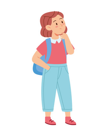 Student Thinking walking with a backpackのイラスト素材