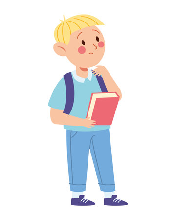 Student Thinking Male holding bookのイラスト素材
