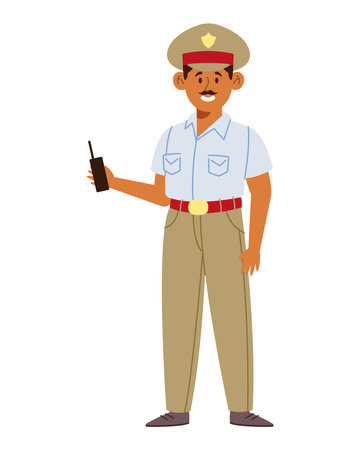 Indian Police in uniform using a radioのイラスト素材