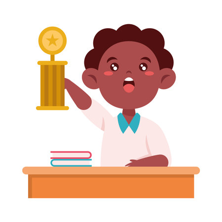 Best Student Excited student raising a trophyのイラスト素材