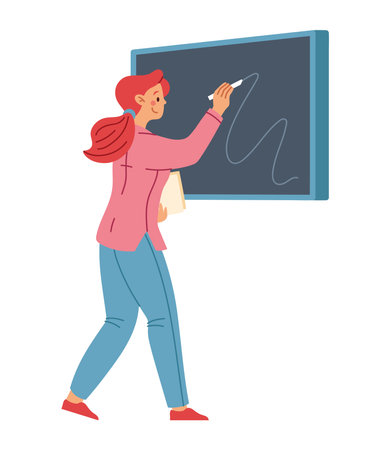 teacher drawing woman drawing with chalk on the boardのイラスト素材