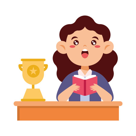 Best Student proudly holding her trophyのイラスト素材