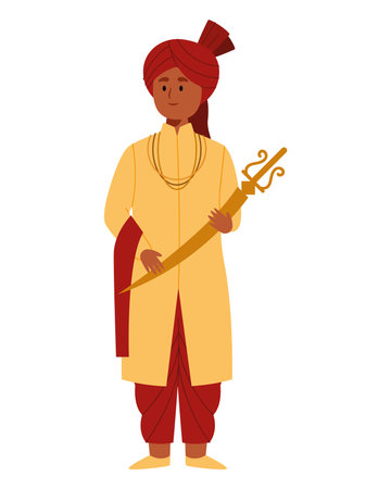 indian king in warrior stanceのイラスト素材