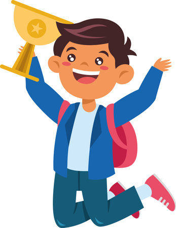 Best Student Excited holding a trophyのイラスト素材