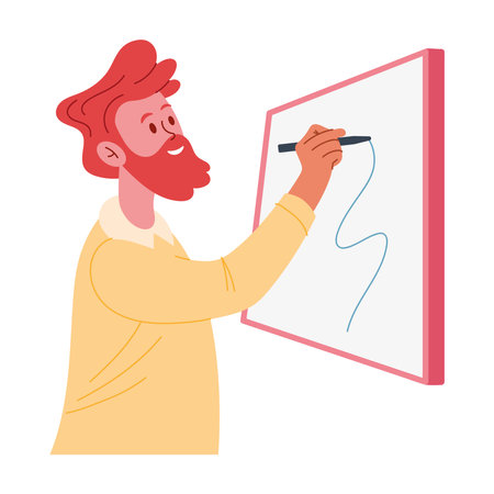 teacher drawing man drawing on a whiteboardのイラスト素材