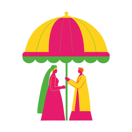 wedding umbrella with couple figuresのイラスト素材