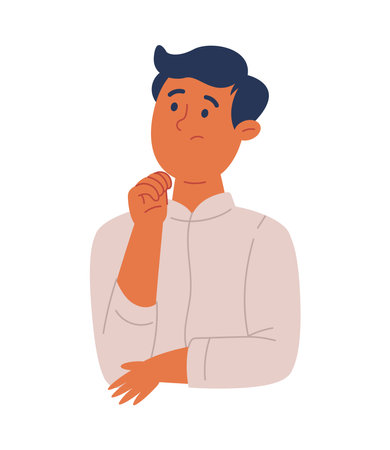 Person thinking with hand on chin showing deep thoughtのイラスト素材