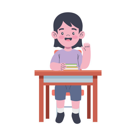 Student at Desk Writingのイラスト素材