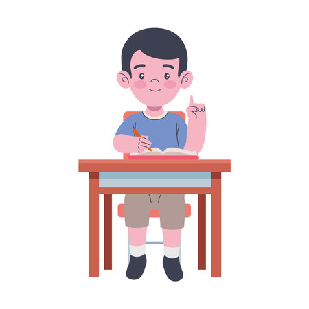 Student at Desk Doing Homeworkのイラスト素材
