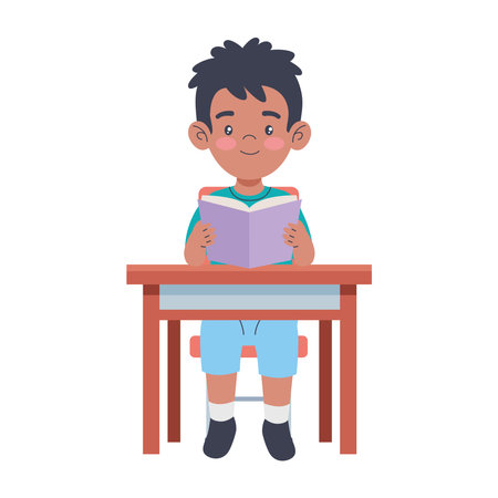 Student at Desk Readingのイラスト素材