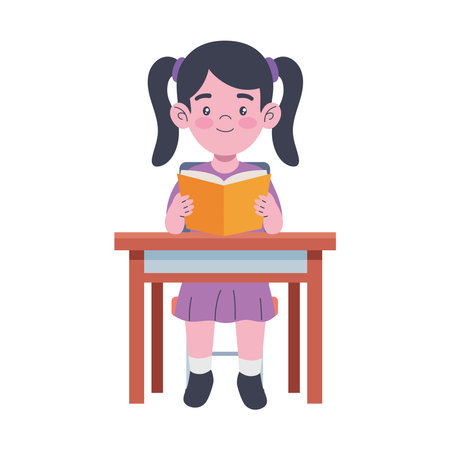 Student at Desk Readingのイラスト素材