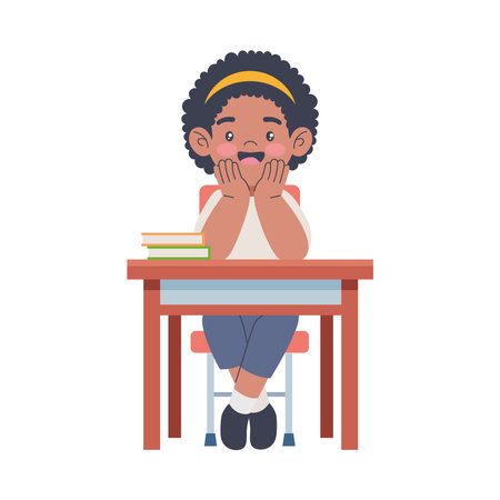 Student at Desk Thinkingのイラスト素材