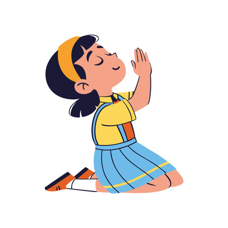 Student Praying with Head Upのイラスト素材