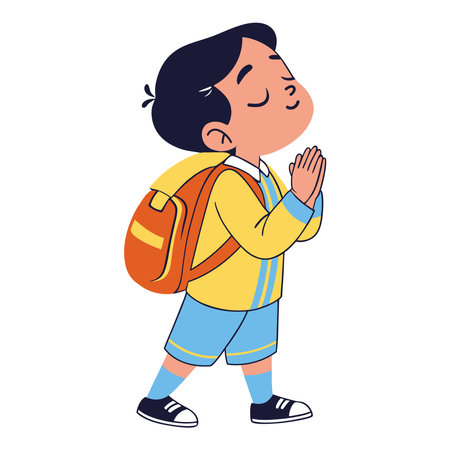 Student Praying with Hands Togetherのイラスト素材