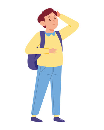 Student Thinking standing with a backpackのイラスト素材