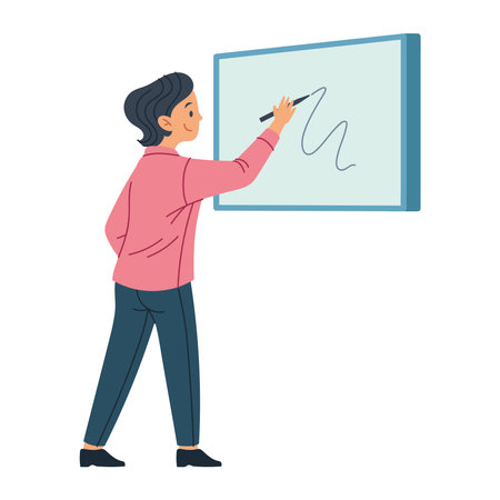 teacher drawing woman on the boardのイラスト素材