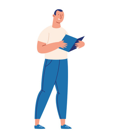 Gym Teacher Reading Manual Fitness Instruction Male Coach Sport Cartoon Character Pose Training Trainerのイラスト素材