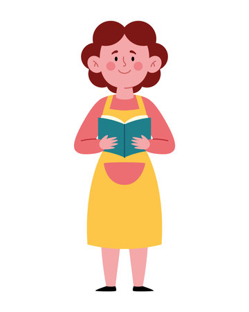 Preschool Female Teacher Standing Book Character School Education Learning Reading Classroom Flat Cartoonのイラスト素材